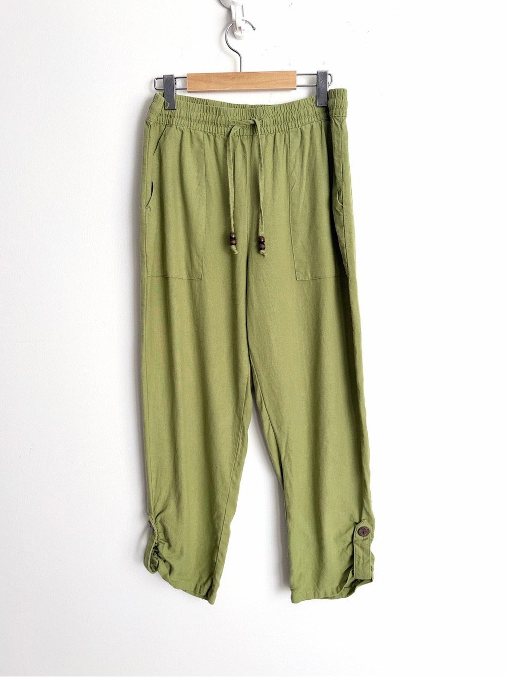 Chapter One Moss Green Linen Blend Cropped Pants - M